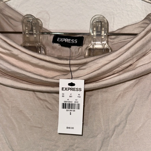 Express Off-Shoulder Draped Long Sleeve Top – Size S, Blush Nude, NWT - Picture 2 of 6